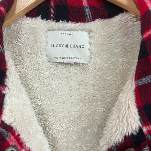 Lucky Brand Sherpa Lined Red and Blue Plaid Flannel - Picture 2 of 8